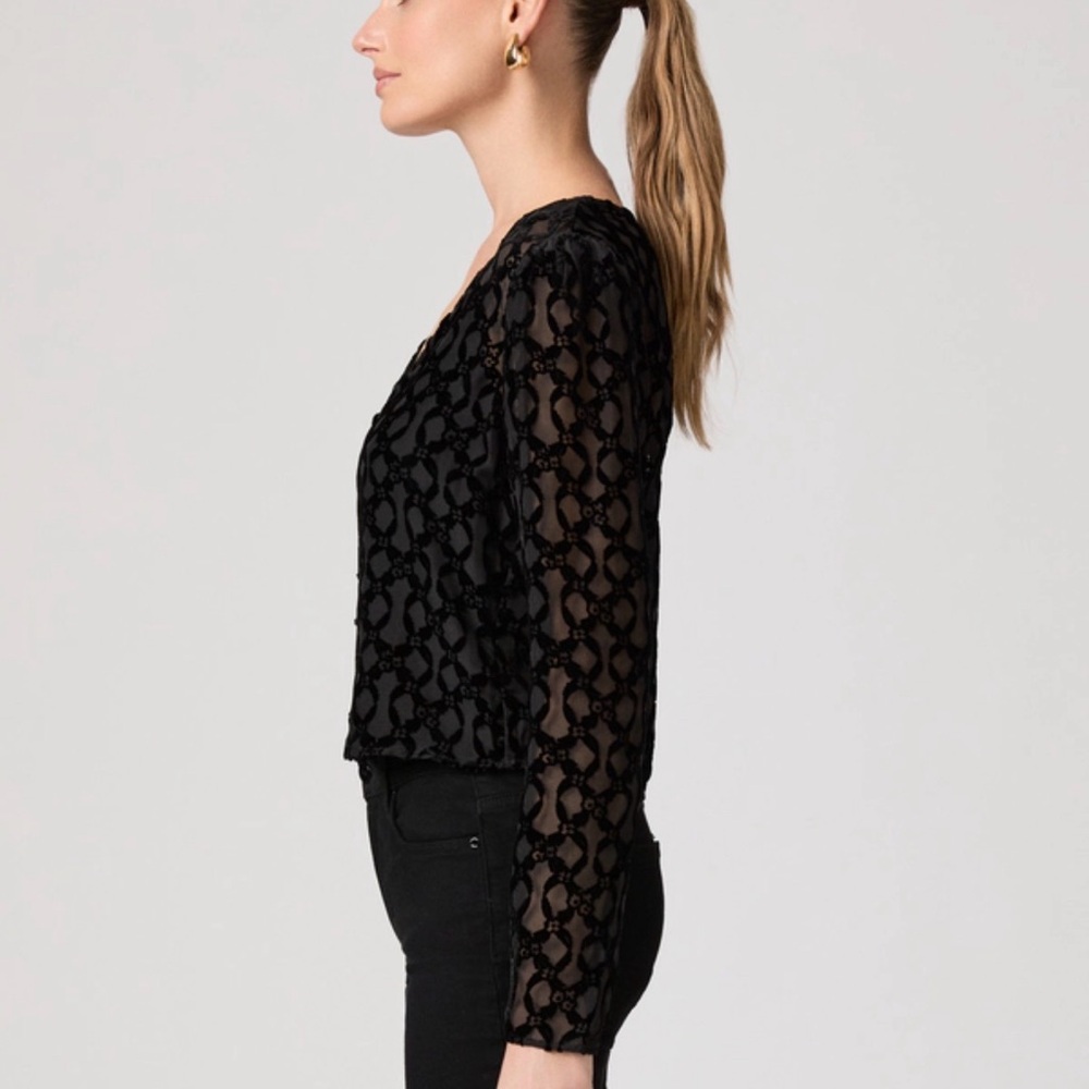 PAIGE Amaya Black Sheer Silk Blend Blouse - Picture 7 of 14